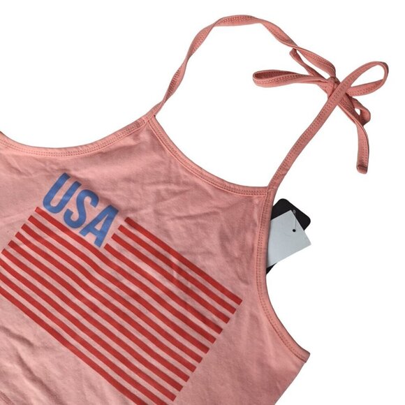 Isaac Morris Halter Tank Top Women's Small Coral USA Flag - Picture 1 of 5